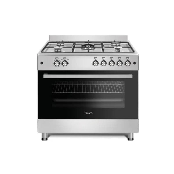 Ferre 5 Gas Burner With Wok, Gas Oven - Stainless Steel.