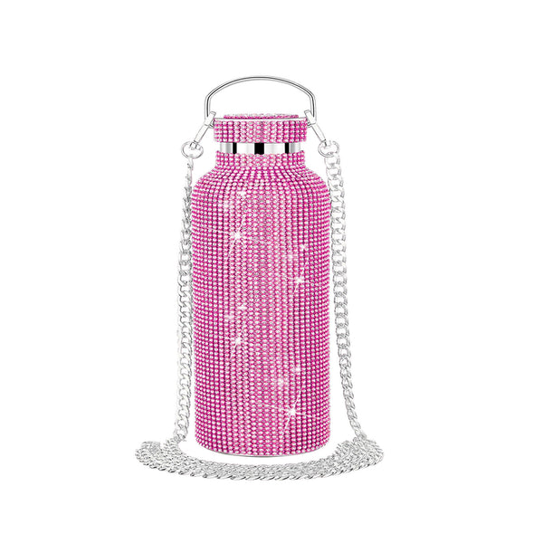 Rhinestone Decor Double Walled Stainless Steel Insulated Bottle - Pink