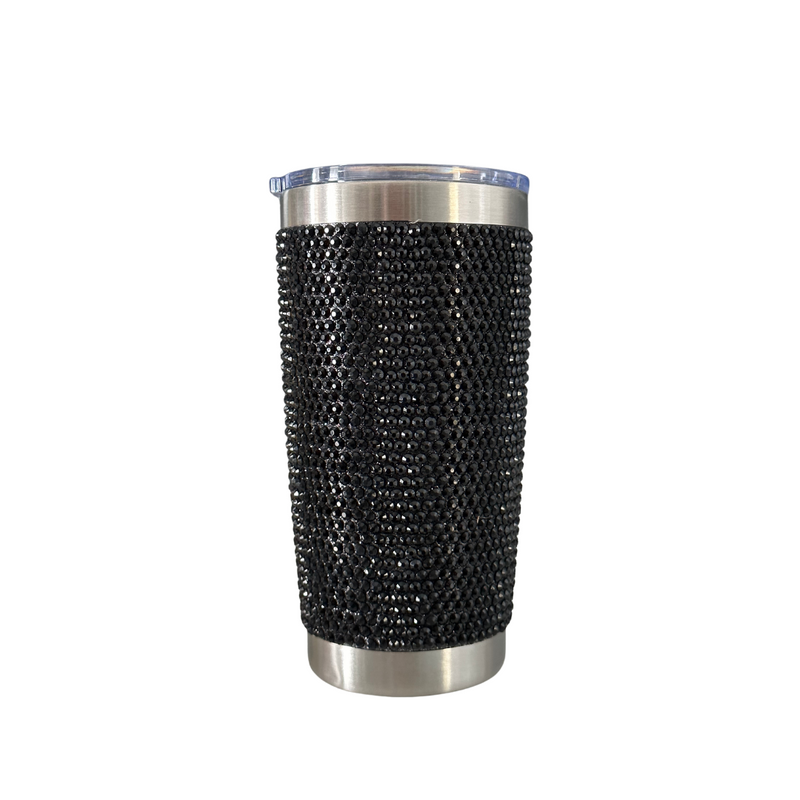 Rhinestone Decor Double Walled Stainless Steel 600ml Insulated Tumbler - Black