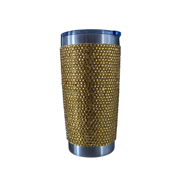 Rhinestone Decor Double Walled Stainless Steel 600ml Insulated Tumbler - Gold