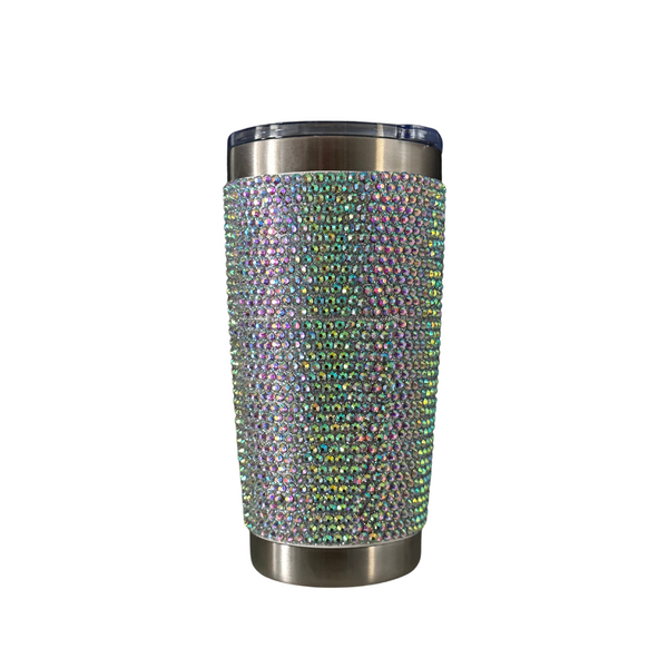 Rhinestone Decor Double Walled Stainless Steel 600ml Insulated Tumbler - Silver