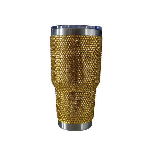 Rhinestone Decor Double Walled Stainless Steel Insulated 900ml Travel Mug - Gold