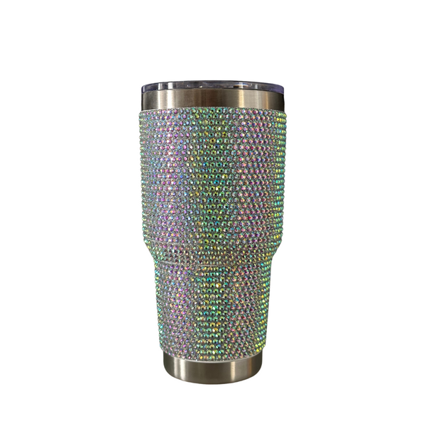 Rhinestone Decor Double Walled Stainless Steel Insulated 900ml Travel Mug - Silver