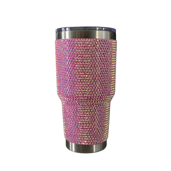 Rhinestone Decor Double Walled Stainless Steel Insulated 900ml Travel Mug - Pink