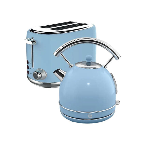 Swan Retro Dome Cordless Kettle & 2 Slice Toaster - Blue.