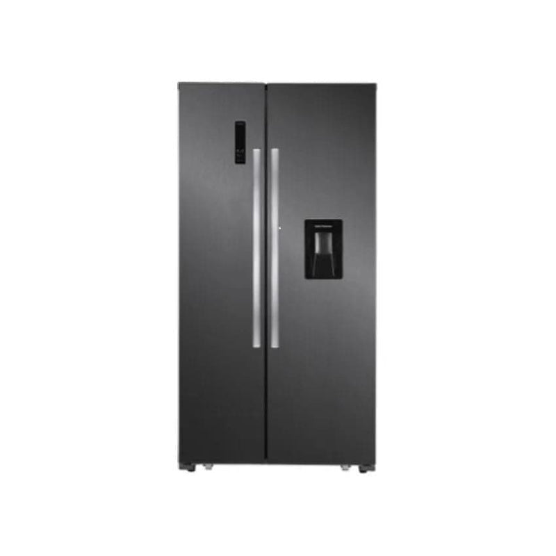 Kelvinator 518L Side By Side Fridge With Manual Water Dispenser - Black Stainless Steel.