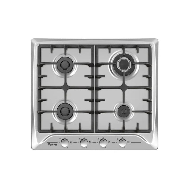 Ferre 4 Burner Cast Iron Hob With Wok Burner - Inox Silver.