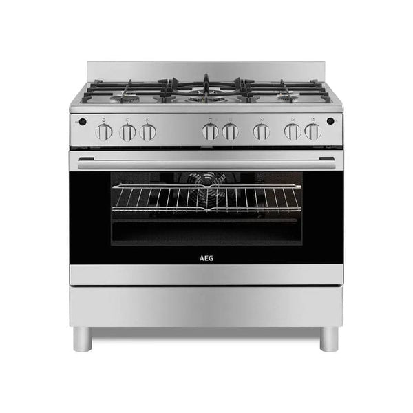 AEG 90cm Multifunction Gas Oven With 5 Burner Gas Hob - Stainless Steel.