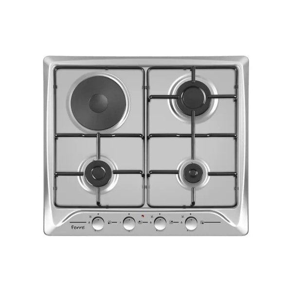 Ferre 3 Gas 1 Electric Cast Iron Grid Electric Hob - Stainless Steel.