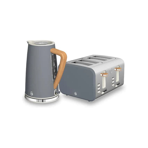 Swan Nordic Polished Stainless Steel Cordless Kettle & 4 Slice Toaster - Slate Grey.