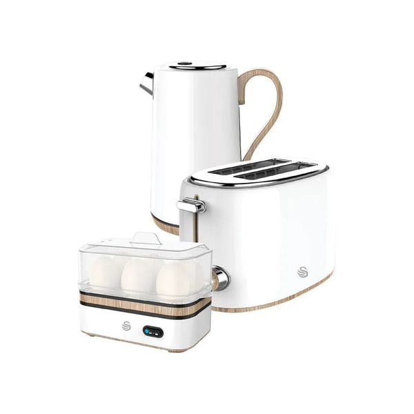 Swan Cordless Kettle & 2 Slice Toaster & Egg Boiler - White.