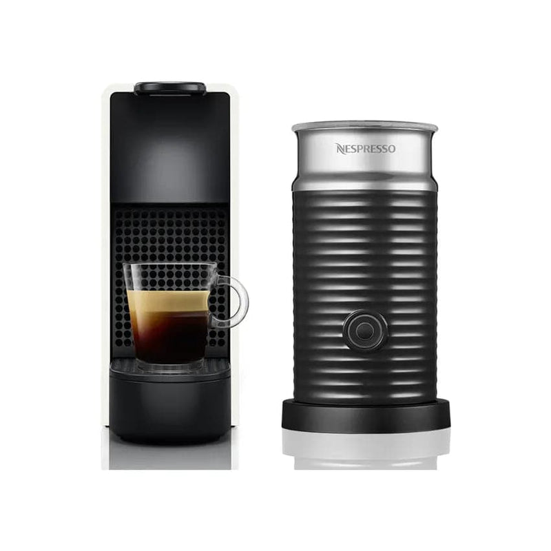 Nespresso Essenza Bundle 1450w Mini Automatic Espresso Machine With Aeroccino Milk Frother - Pure White + Free Coffee Voucher.