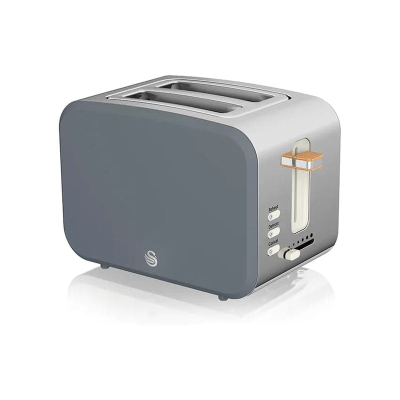 Swan Nordic Polished Stainless Steel Cordless Kettle & 2 Slice Toaster - Slate Grey.