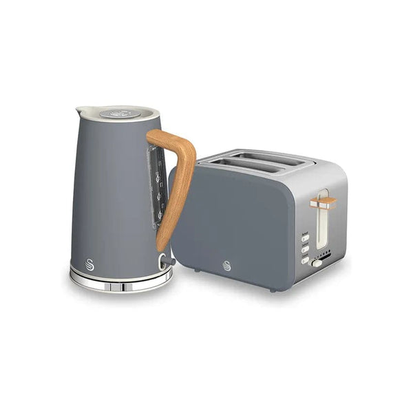 Swan Nordic Polished Stainless Steel Cordless Kettle & 2 Slice Toaster - Slate Grey.