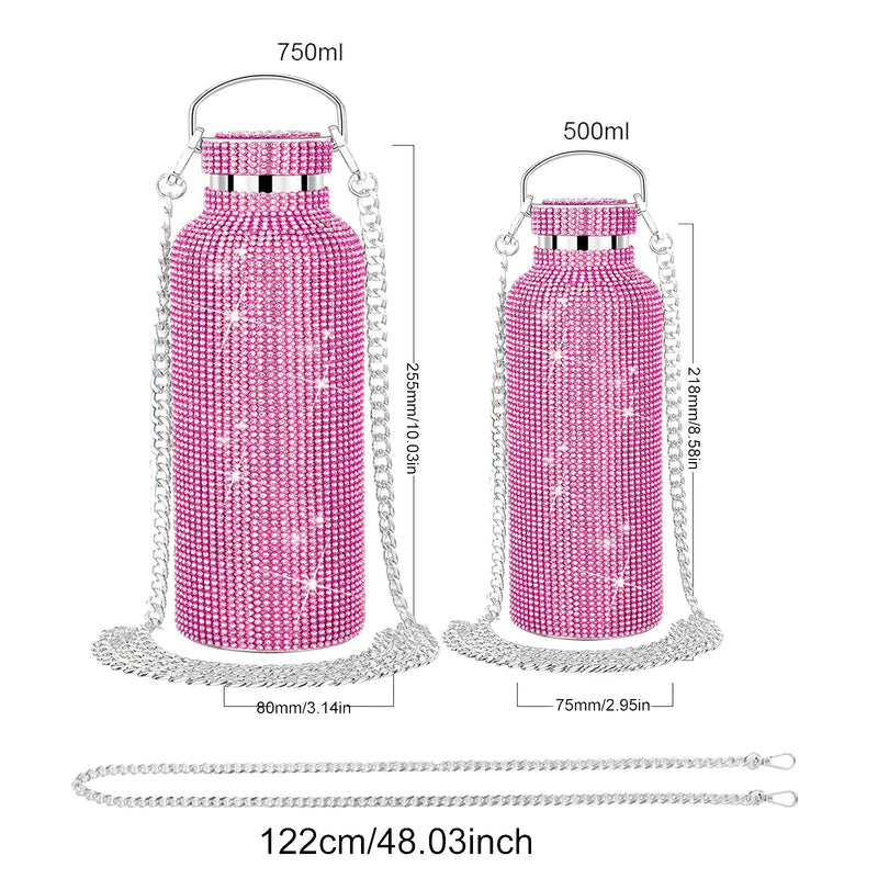 Rhinestone Decor Double Walled Stainless Steel Insulated Bottle - Pink