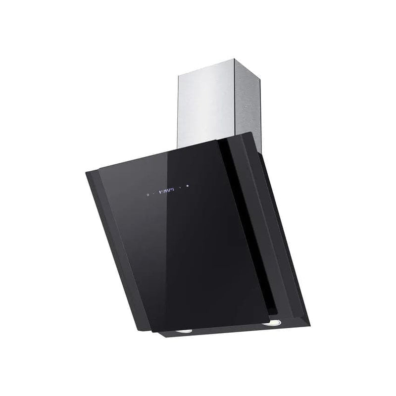 Falco 60cm 45 Degree Glass & Black Steel Extractor - Black.