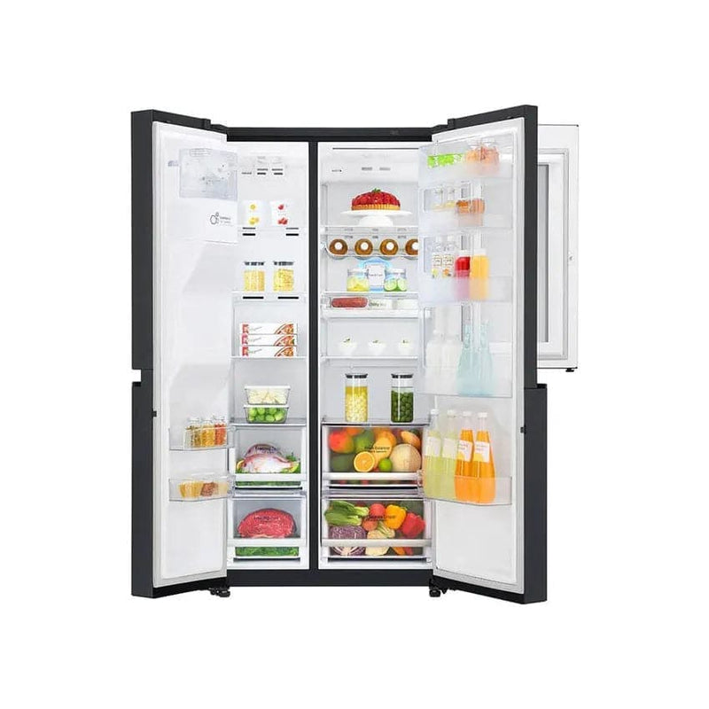 LG 665L Side By Side Fridge With Instaview Door-in-door - Matte Black Finish.