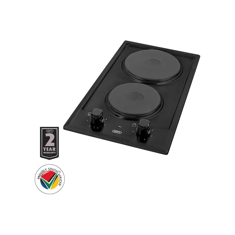 Defy 2 Plate Domino Solid Hob - Black.