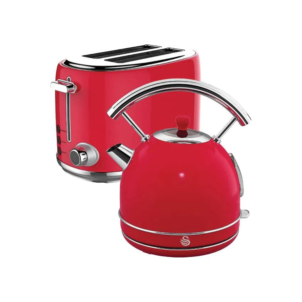 Swan Retro Dome Cordless Kettle & 2 Slice Toaster - Red.