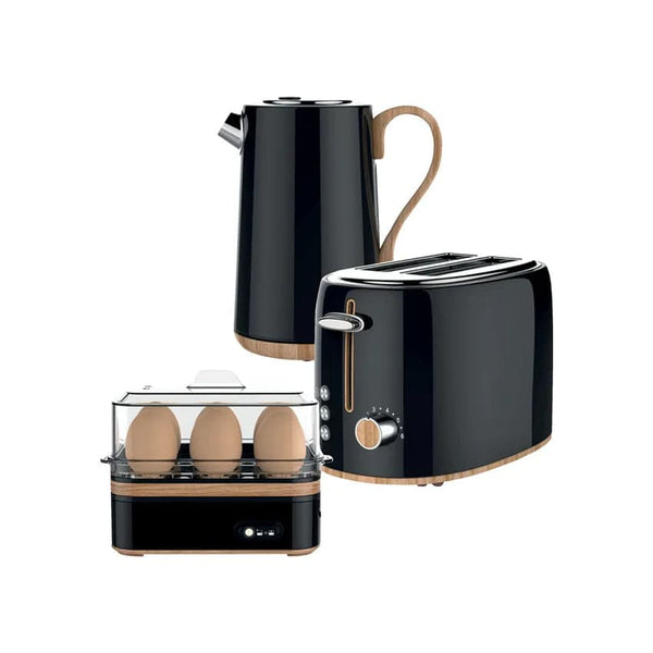 Swan Cordless Kettle & 2 Slice Toaster & Egg Boiler - Black.