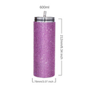 Rhinestone Decor Double Walled Stainless Steel Insulated 600ml Tumbler With Straw - Pink