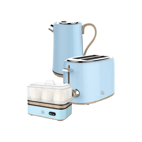 Swan Cordless Kettle & 2 Slice Toaster & Egg Boiler - Blue.