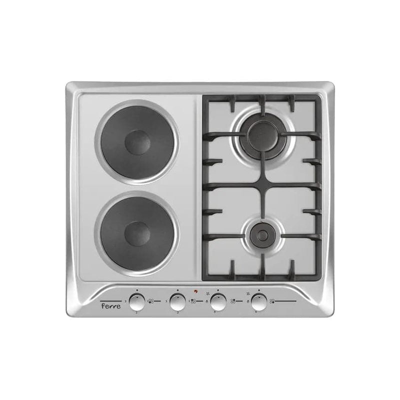 Ferre 2 Gas 2 Electric Cast Iron Grid Electric Hob - Stainless Steel.