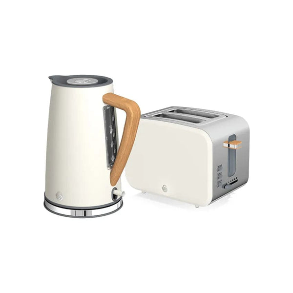Swan Nordic Polished Stainless Steel Cordless Kettle & 2 Slice Toaster - White.