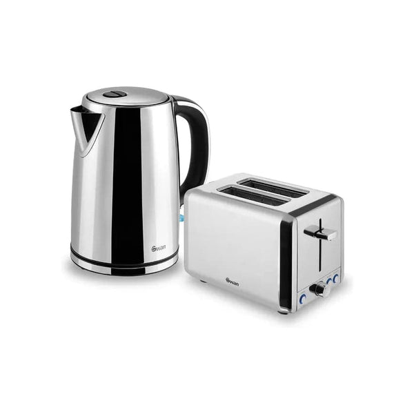 Swan Classic Cordless Kettle & 2 Slice Toaster - Polished Stainless Steel.