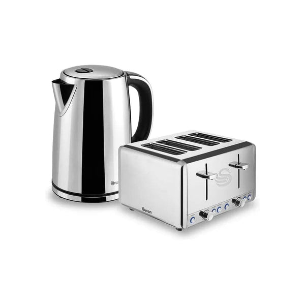 Swan Classic Cordless Kettle & 4 Slice Toaster - Polished Stainless Steel.