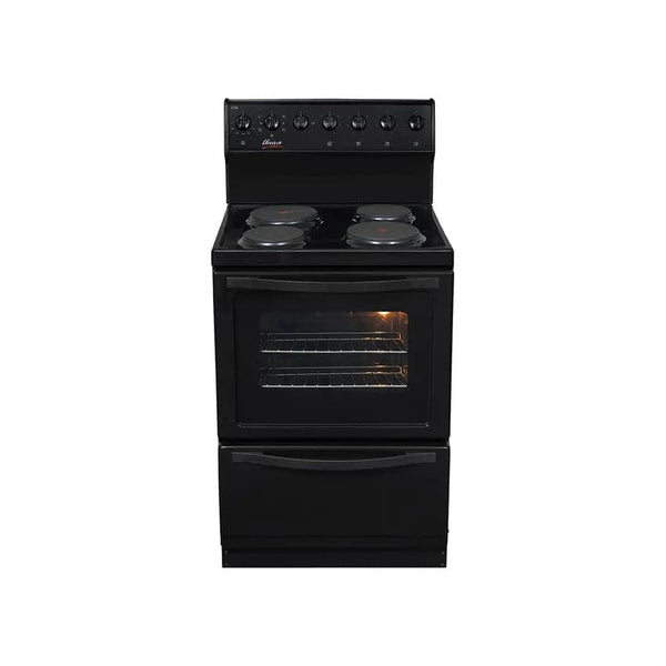 Univa 60cm Stove 4 Solid Plates With Warmer Drawer - Black.