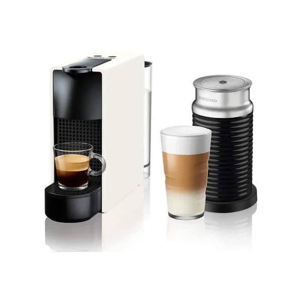 Nespresso Essenza Bundle 1450w Mini Automatic Espresso Machine With Aeroccino Milk Frother - Pure White + Free Coffee Voucher.
