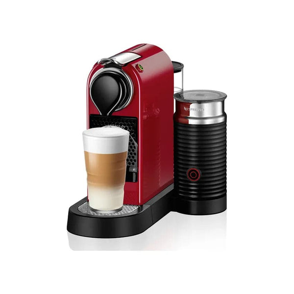 Nespresso Citiz Automatic Espresso Machine With Aeroccino Milk Frother - Cherry Red + Free Coffee Voucher.