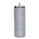 Rhinestone Decor Double Walled Stainless Steel Insulated 600ml Tumbler With Straw - Silver