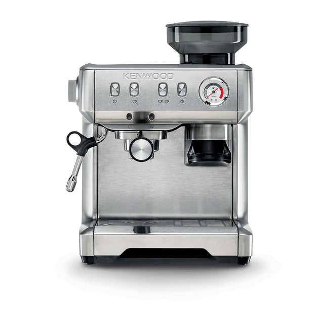 Metal Espresso Coffee Maker with Built-In Coffee Grinder.