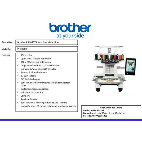 Pr1055x Brother 10 Needle Embroidery.