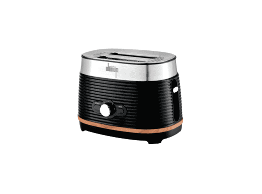 S/S Black Ribbed + Wood Trim Effect Toaster.