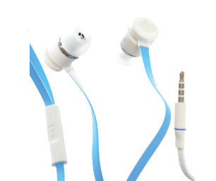 Omg Flat Cablebuds Headphone With Mic, Blue & White.