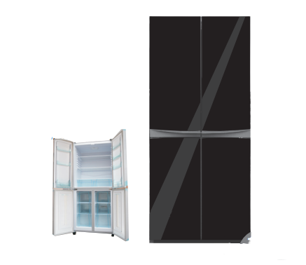 495 Litre 4 Door Refrigerator  With Black Glass Finish.