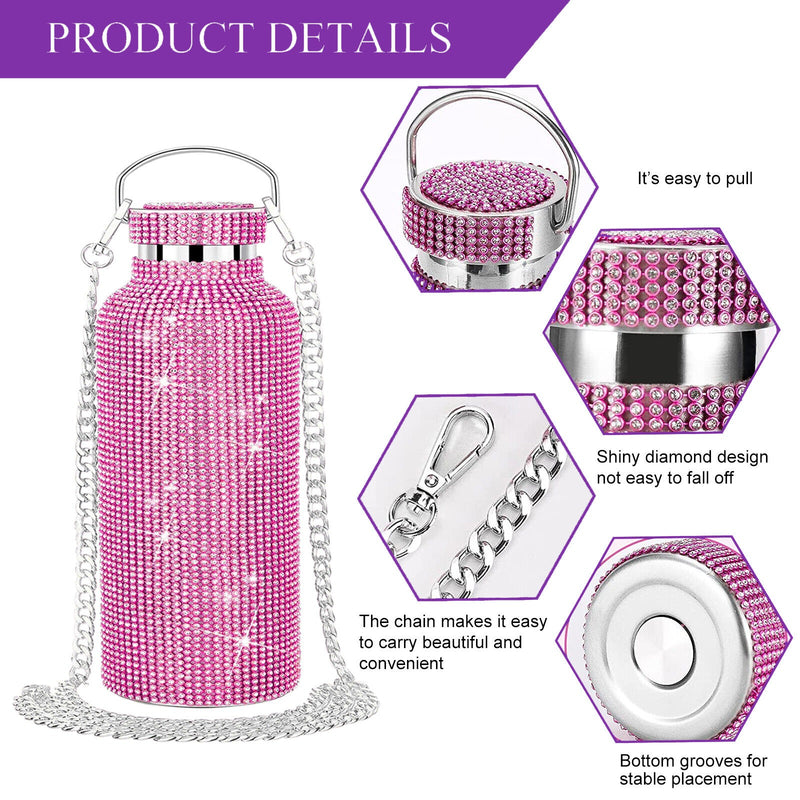 Rhinestone Decor Double Walled Stainless Steel Insulated Bottle - Pink