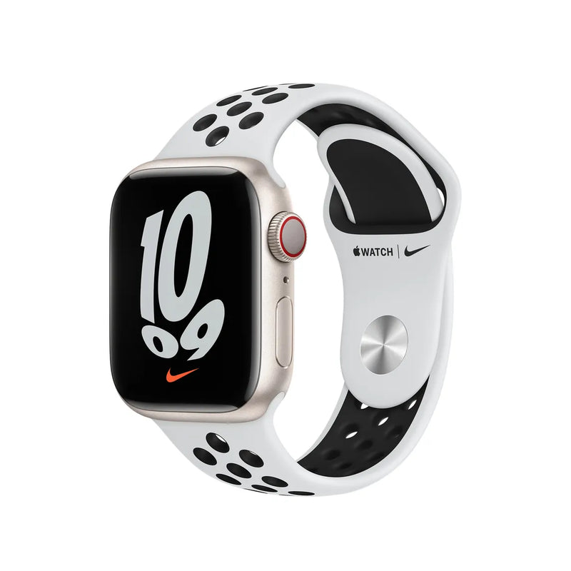 Apple Watch 41mm Pure Platinum / Black Nike Sport Band - Regular.