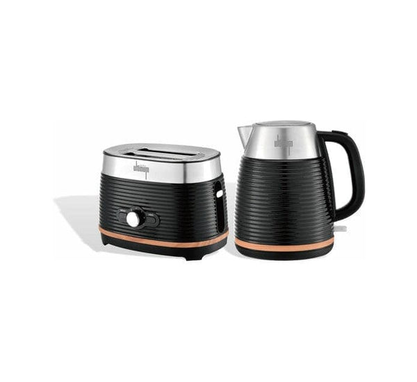 S/S Black Ribbed with Wood Trim Effect Kettle + S/S Black Ribbed with Wood Trim Effect Toaster (PACK).